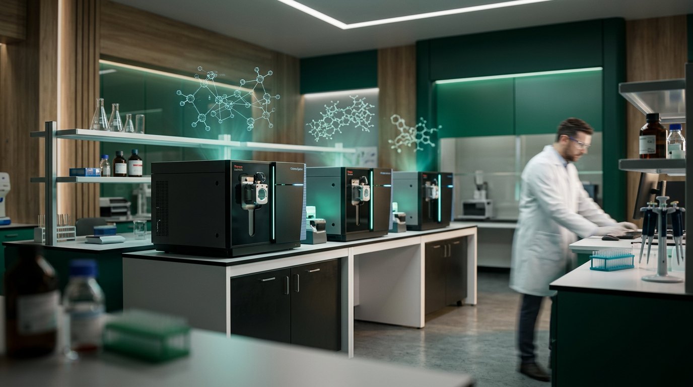 Researcher using laboratory equipment